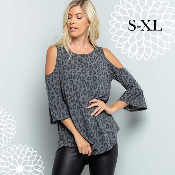 Urban Ruffle Tops - Leopard Print Cold Shoulder Top
